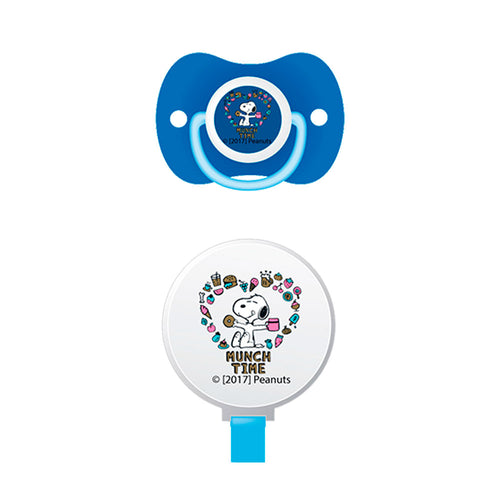chupon con tapa y agarradero   marca peanuts color azul