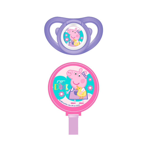 chupon con tapa y agarradero  marca peppa pig color morado