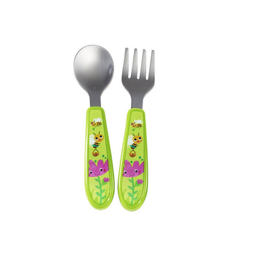 set de cuchara y cubierto agarra facil   marca the first years color verde