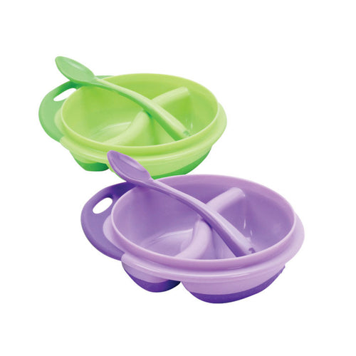 set de plato dividido y cuchara  marca the first years color verde