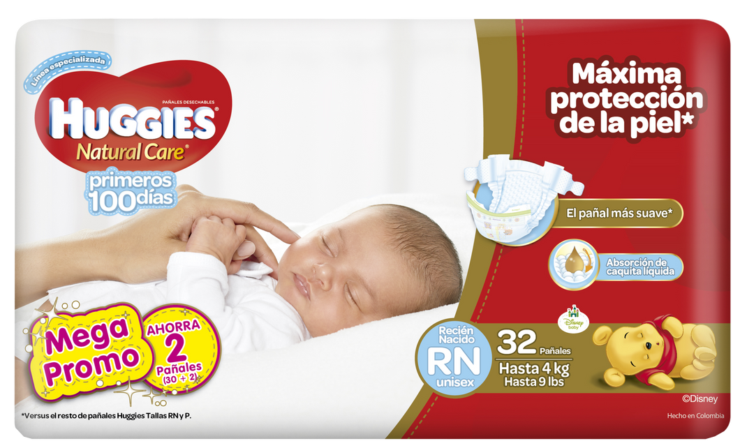 primeros 100 dias panales natural care   32 huggies recien nacido   unisex