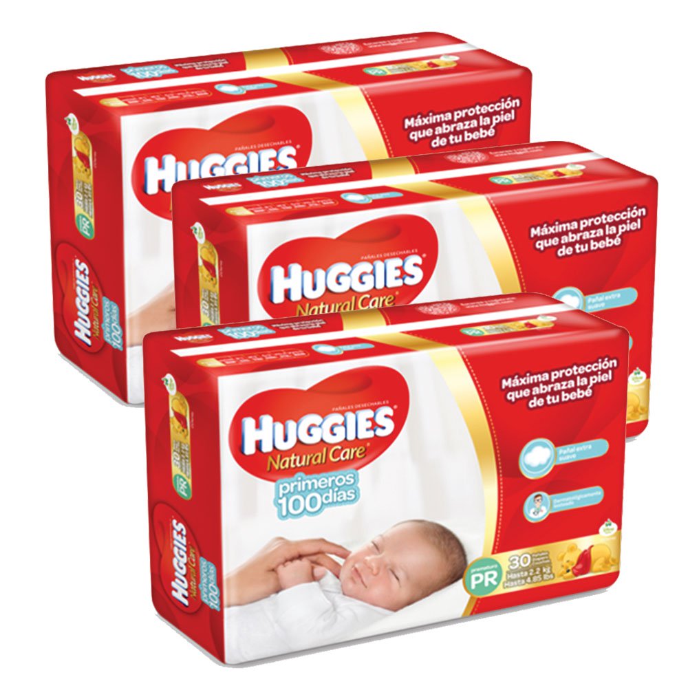 prematuro   90 panales huggies natural care  primeros 100 dias   unisex