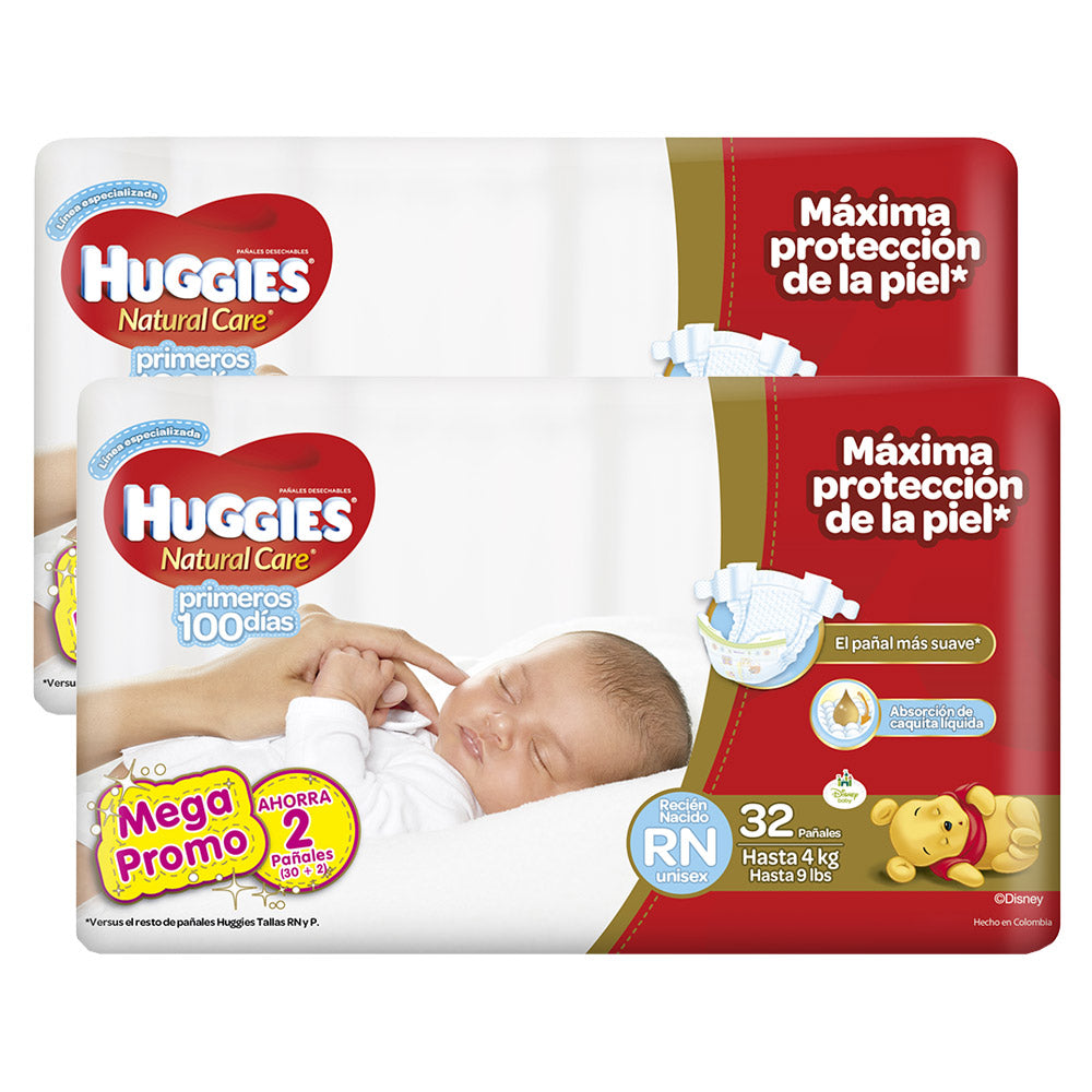 primeros 100 dias   64 panales huggies recien nacido   unisex