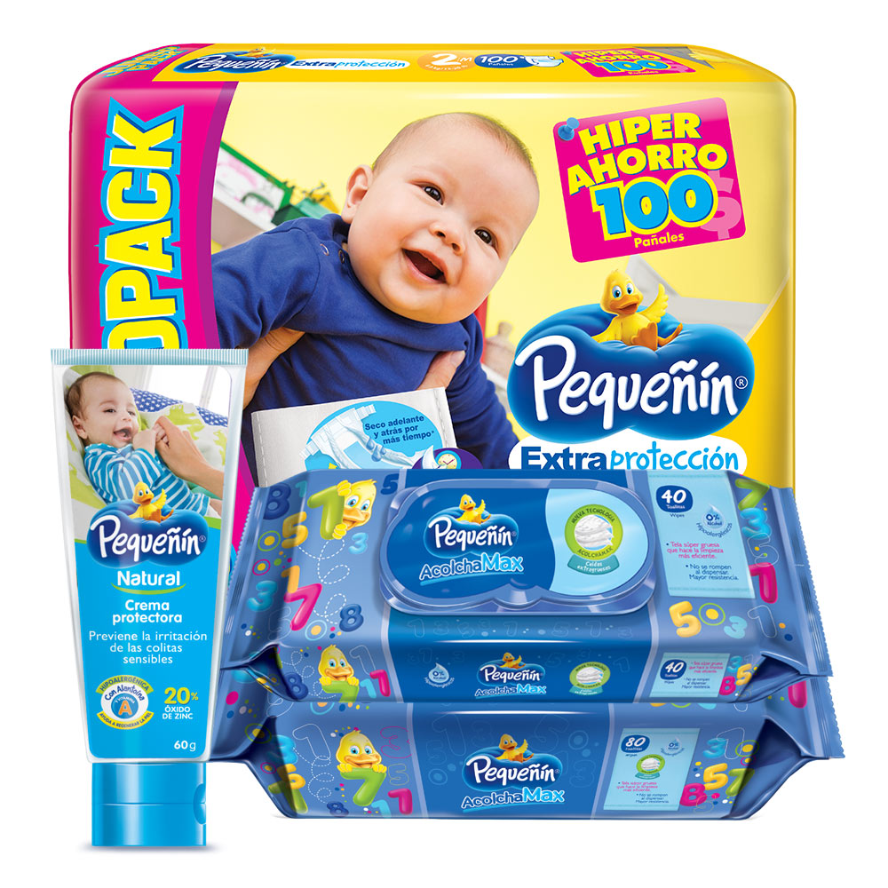 combo pequenin extraproteccion etapa 2 pack 100   toallitas humedas  acolchamax con tapa x120   crema protectora  natural x60gr