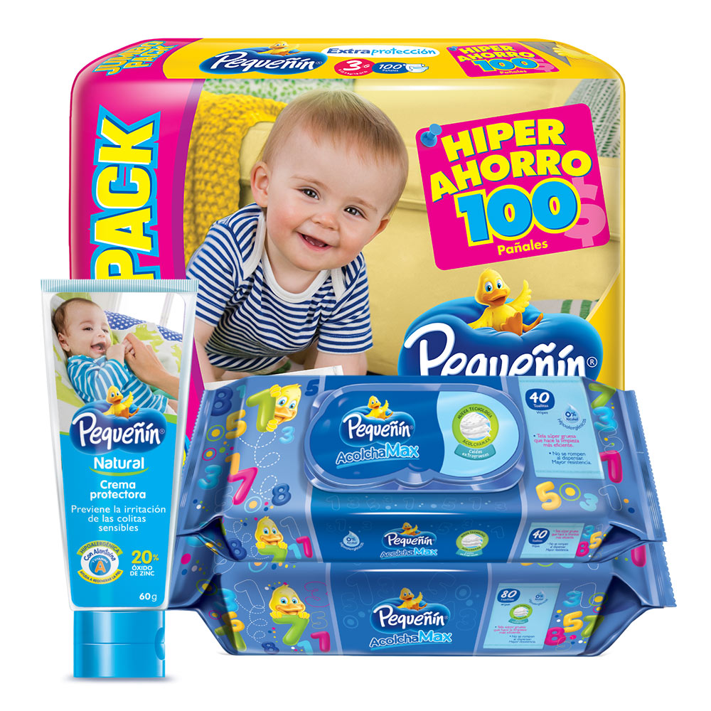 combo pequenin extraproteccion etapa 3 pack 100   toallitas humedas  acolchamax con tapa x120   crema protectora  natural x60gr