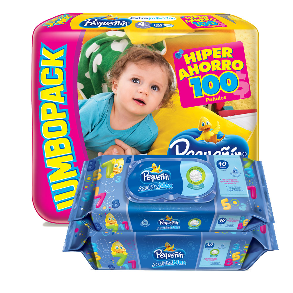 combo pequenin extraproteccion etapa 4 pack 100   toallitas humedas acolchamax con tapa x120