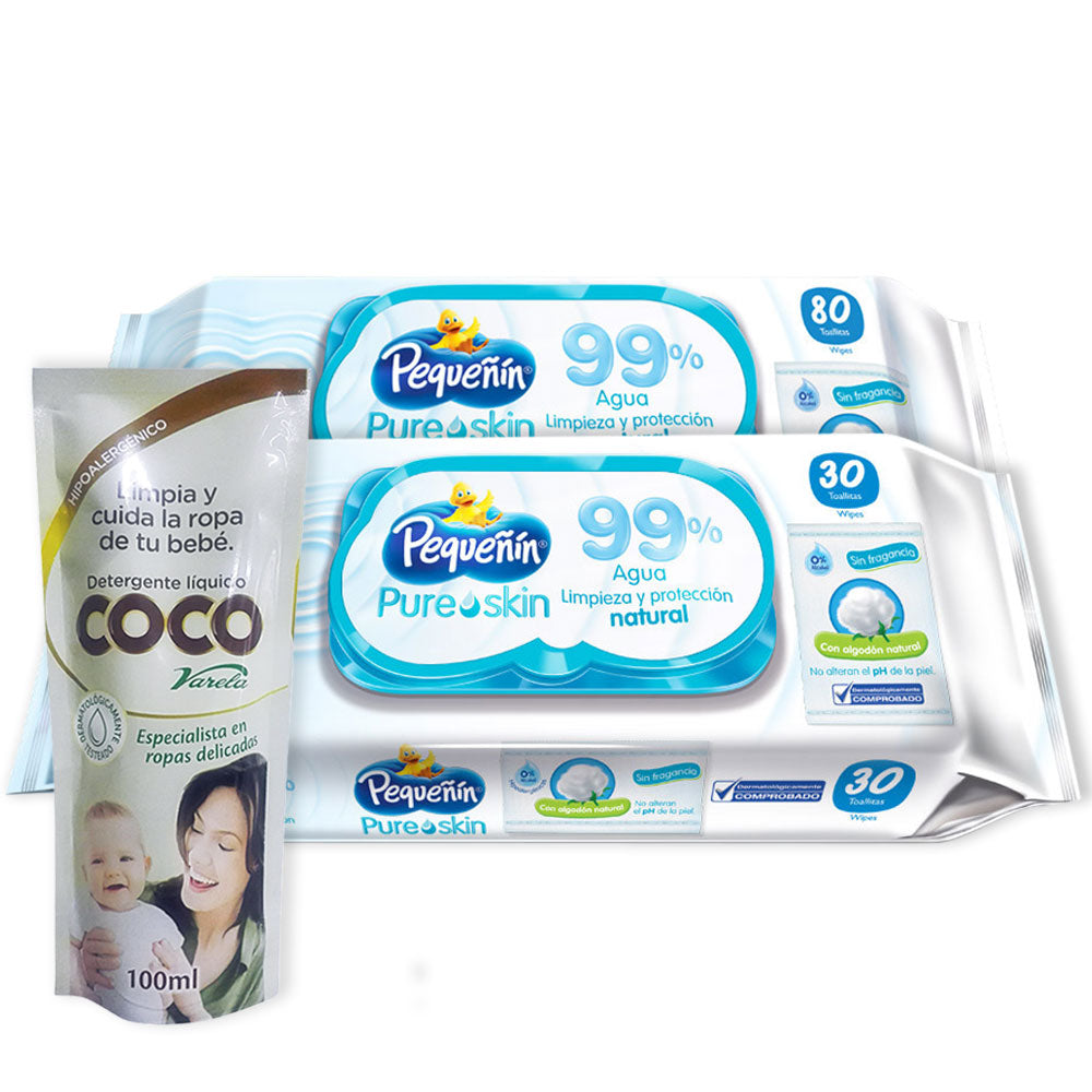promocion  toallitas humedas  pure skin x80 und pequenin   toallitas humedas pure skin x30 und pequenin   gratis jabon liquido coco monodosis
