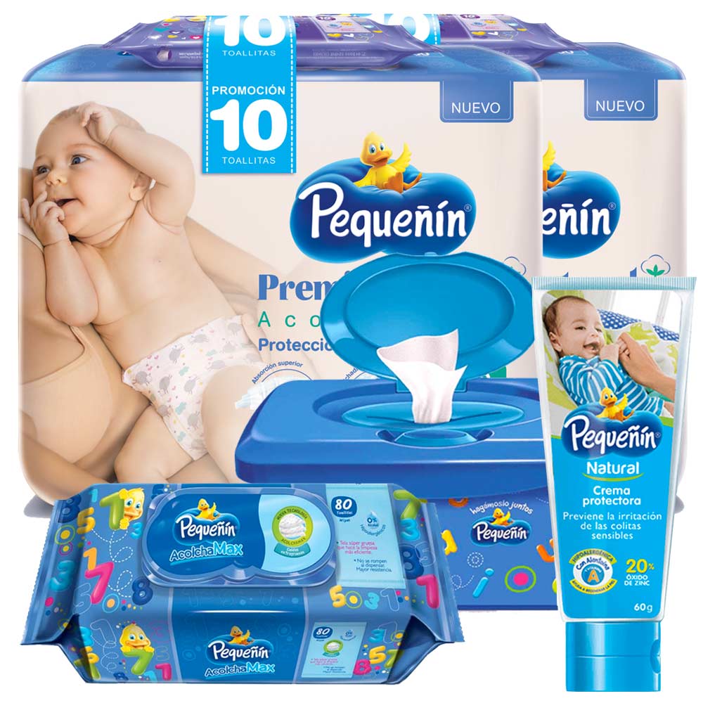 combo etapa 1   100 panales   pequenin premium touch   gratis 10 toallitas recien nacido   toallitas acolchamax tapa x 80   toallitas acolhamax caja x 80   crema protectora natural