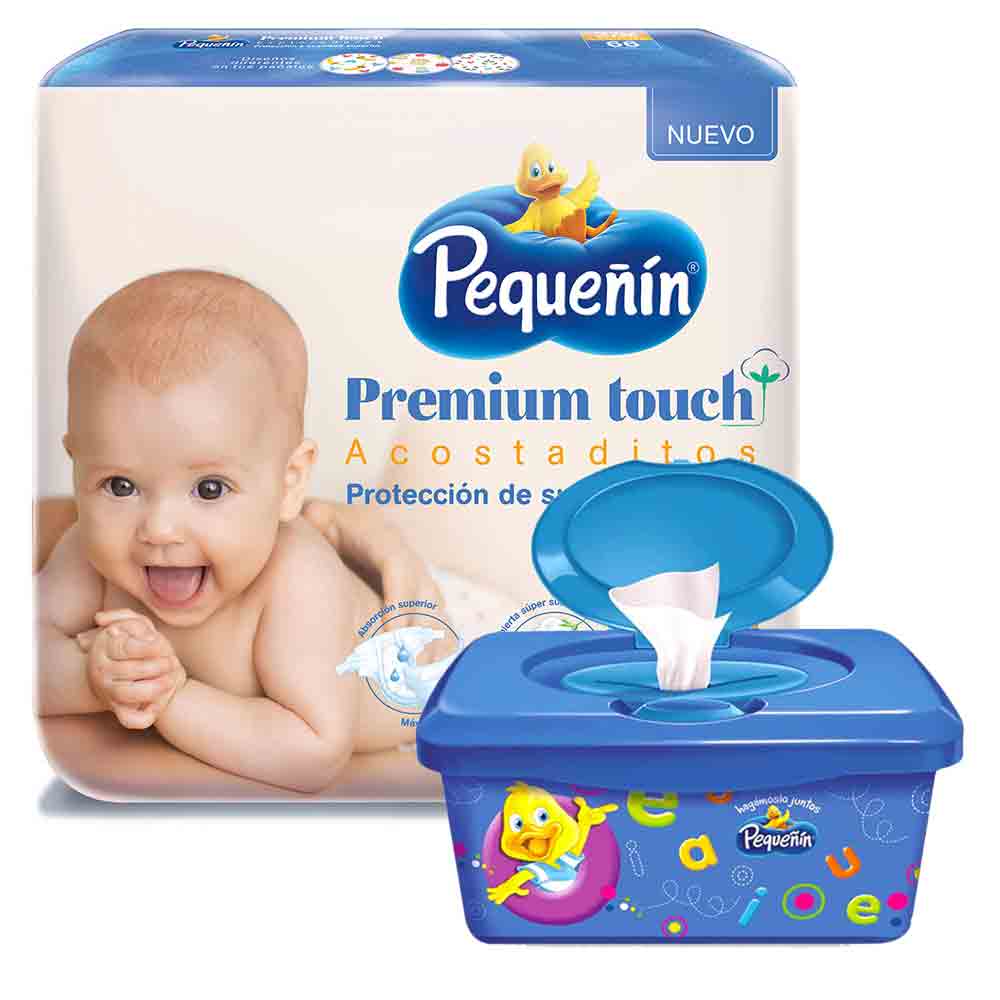 combo etapa 2   66 panales   pequenin premium touch   toallitas humedas acolchamax caja x 80