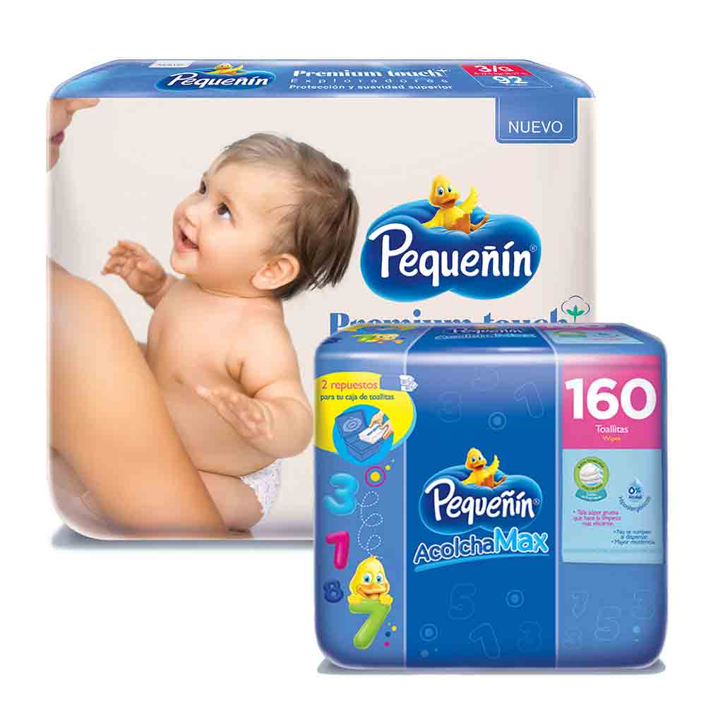 combo etapa 3   92 panales   pequenin premium touch   toallitas acolchamax respuesot caja x 160