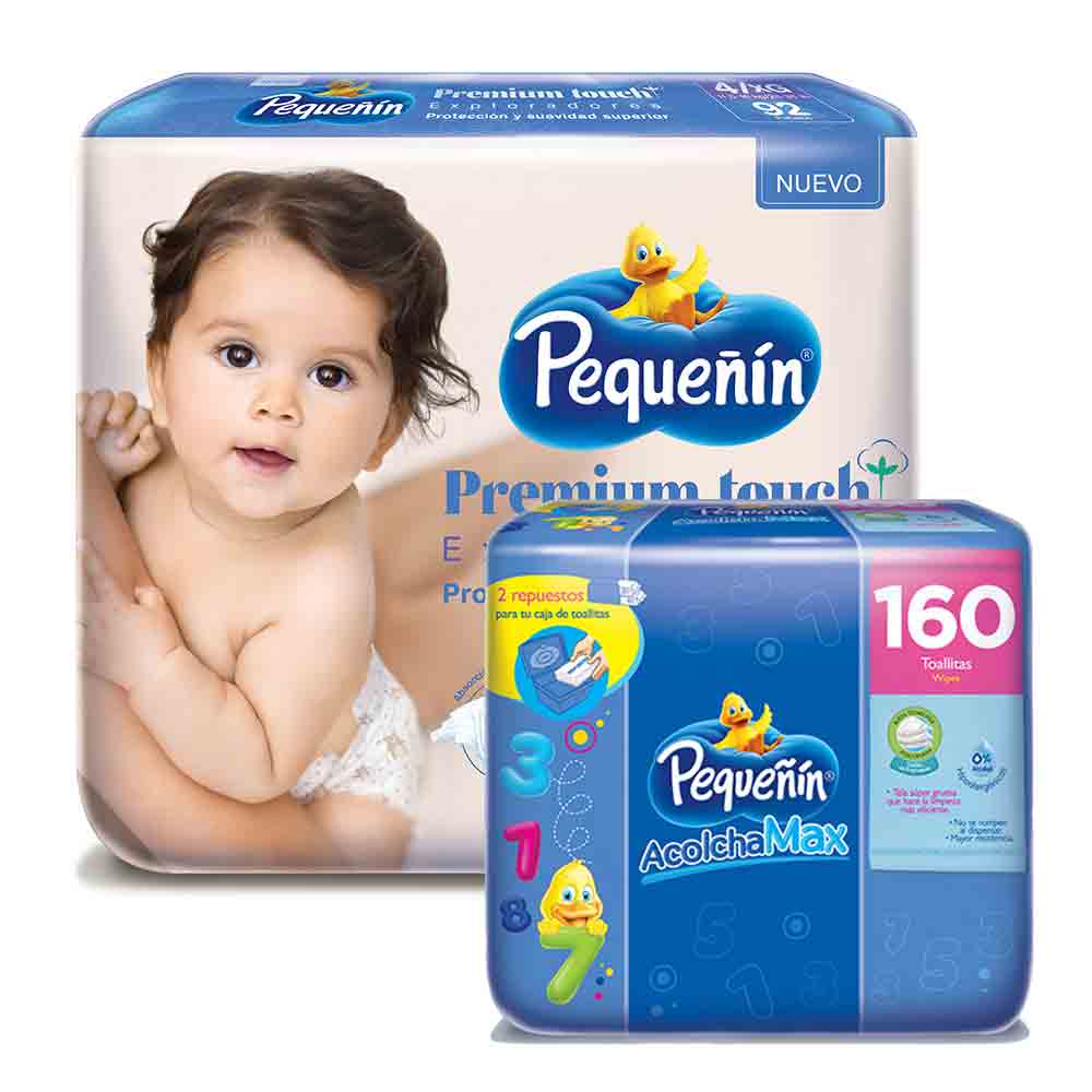 combo etapa 4   92 panales   pequenin premium touch   toallitas acolchamax repuesto caja x 160