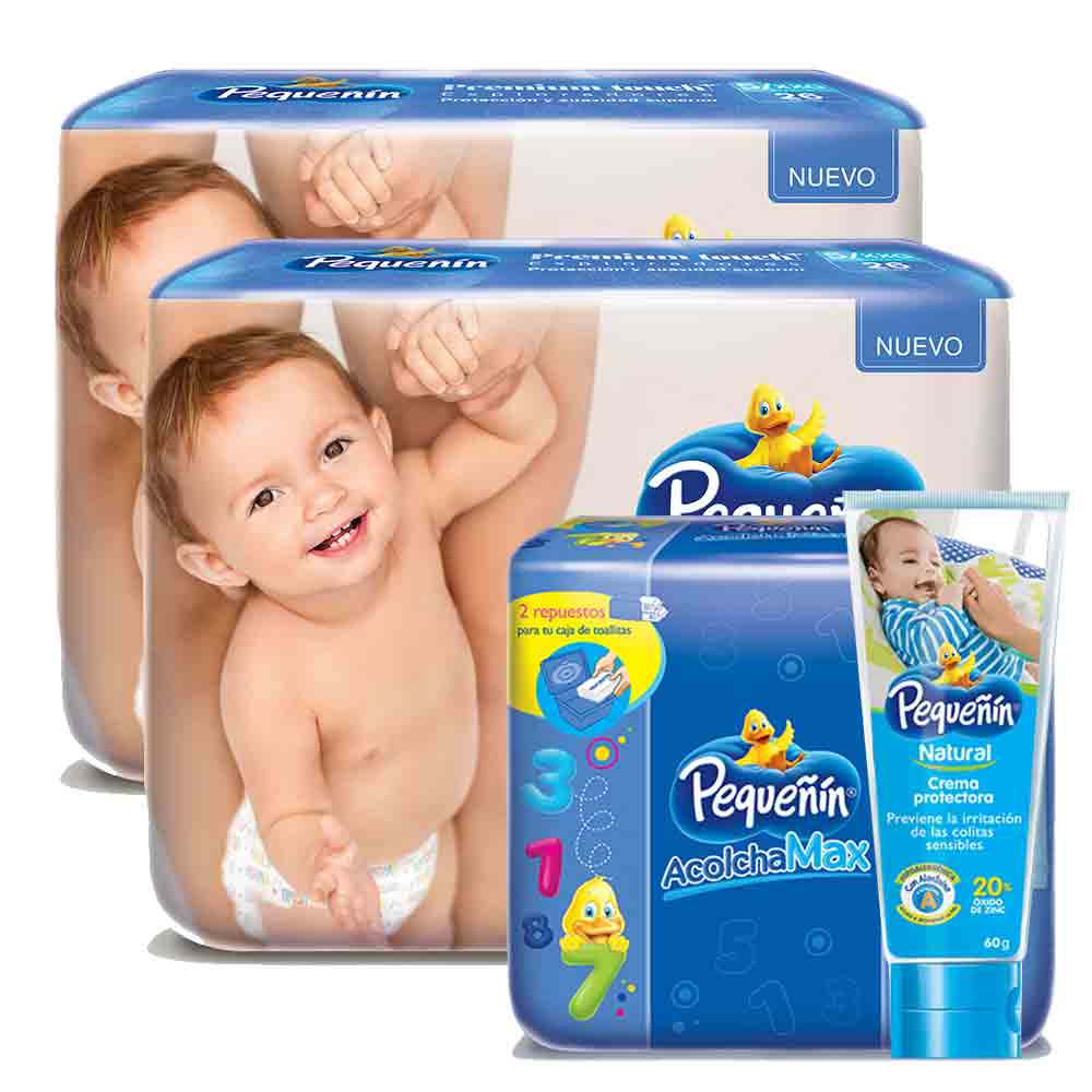 combo etapa 5   52 panales   pequenin premium touch   toallitas acolchamax repuesto caja x 160   crema protectora pequenin natural