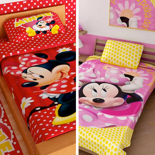 combo juego de sabanas   sabana minnie rojo   disney   cobija tipo rashel minnie rosada   disney