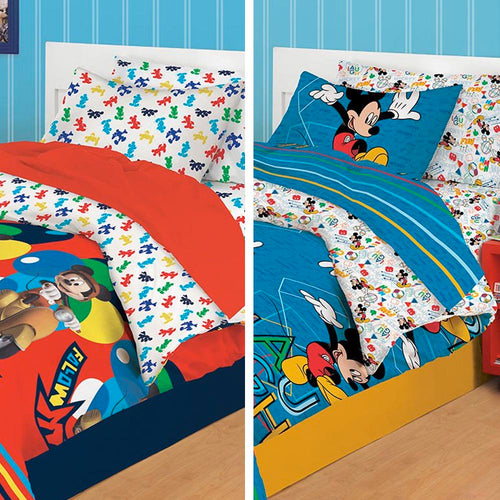 combo edredon mickey cama doble rojo   sabanas mickey cama doble azul