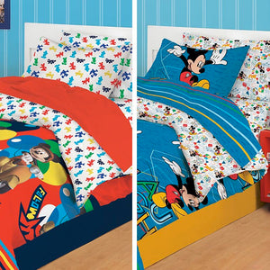 combo edredon mickey cama doble rojo   sabanas mickey cama doble azul