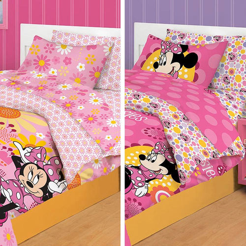 combo sabanas minnie cama doble rosada   edredon minnie cama doble rosa con amarillo