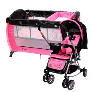 combo corral cuna nun color rosado marca bbjoy   coche mecedora  swing  baby rocking color rosado marca bbjoy