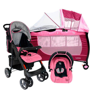 combo corral cuna lucca color rosado marca bbjoy   coche travel system 4 en 1 travel lite  color rosado marca bbjoy