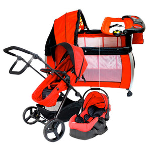 combo coche travel system 4 en 1 de lujo stylus  color rojo marca bbjoy   corral cuna nuit color rojo marca bbjoy