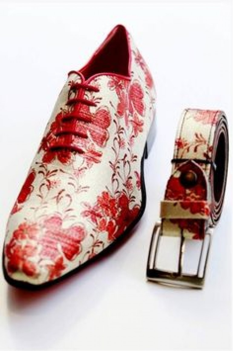 Туфли красные мужские с цветочками